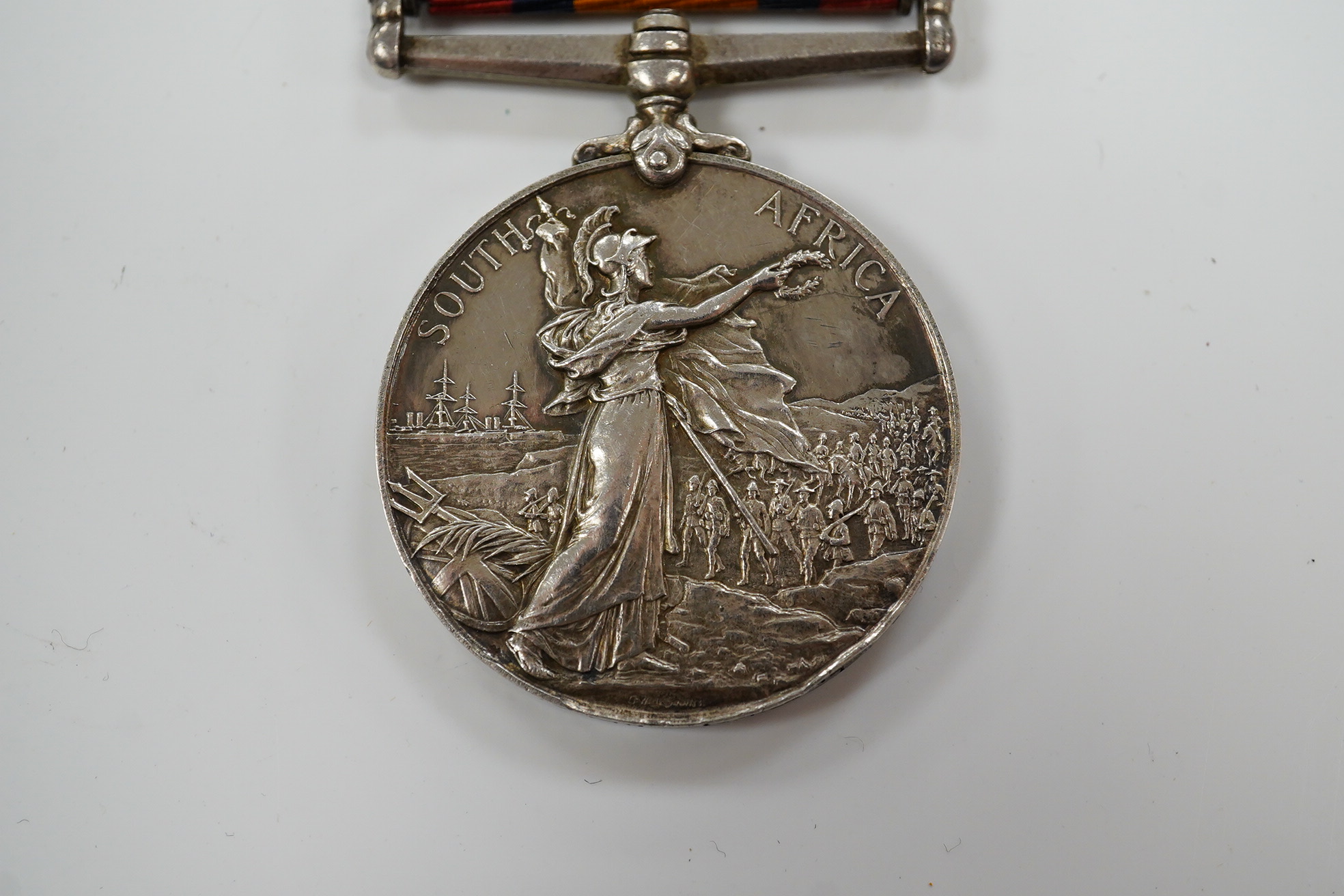 A Victorian South Africa medal awarded to CPL E. Daly RL. DUBLIN FUS. with six bars for Cape Colony, Talana, Tugela Heights, Orange Free State, Relief of Ladysmith and Transvaal. Condition - fair to good